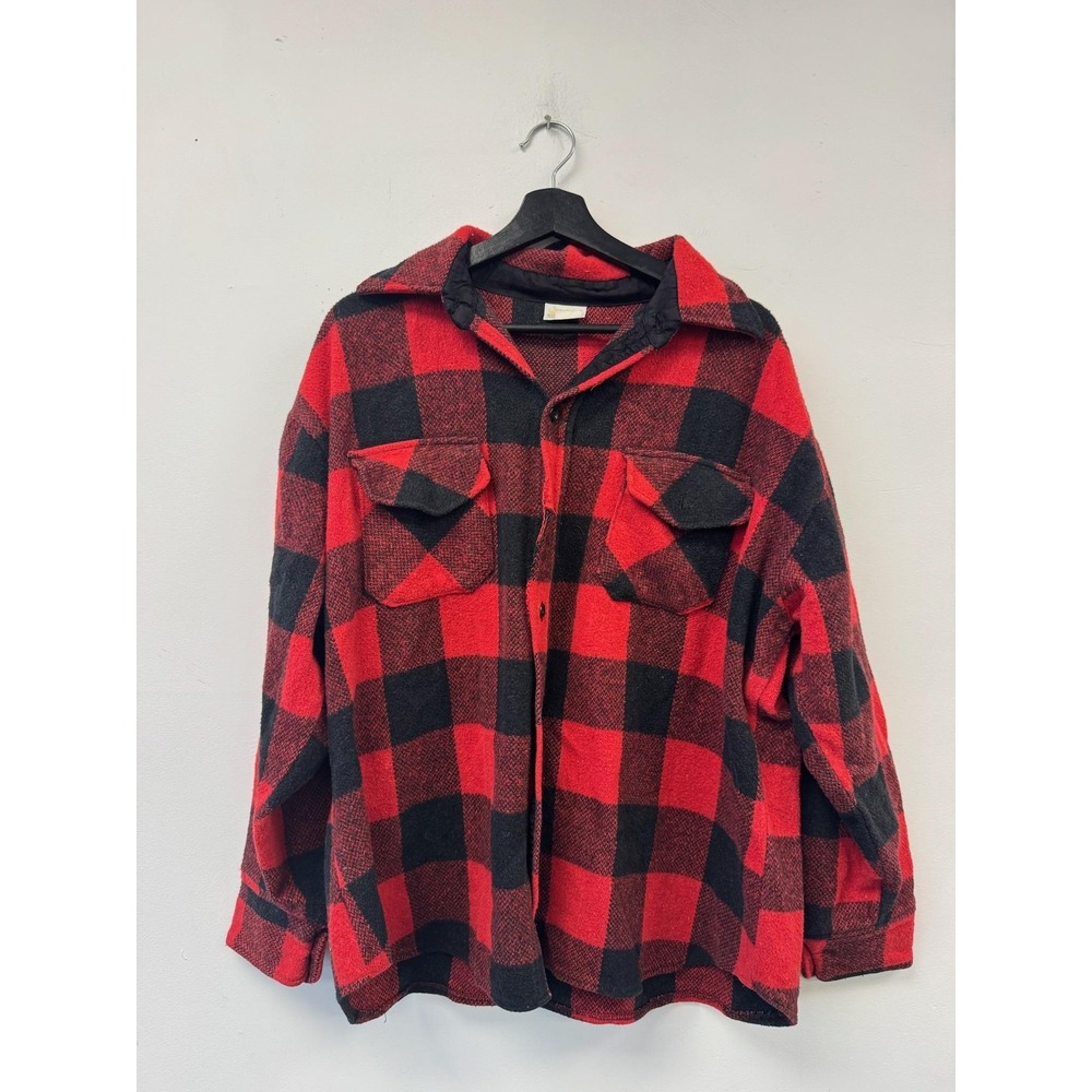 Vintage Kings Road Sears Jacket Mens XL Red Black Wool Buffalo Plaid 70s
